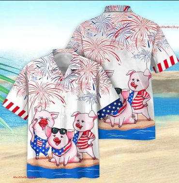Cute Pig Hawaii Shirt Pink Pig Summer Aloha Shirts Barchelory Party Outfit, Funny Hawaii Shirt, Pig Lovers,Gift For Farmers Tops