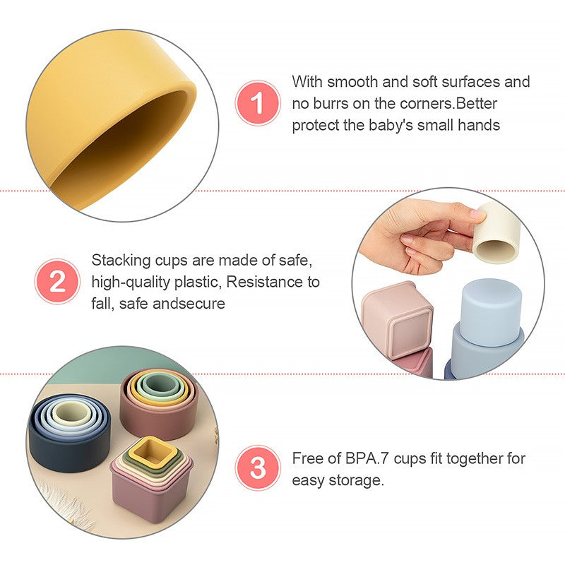 TYRY.HU 1set Baby Silicone Building Block BPA Free Round Cup Soft Block 3D Educational Montessori Toys Baby Teether Gifts