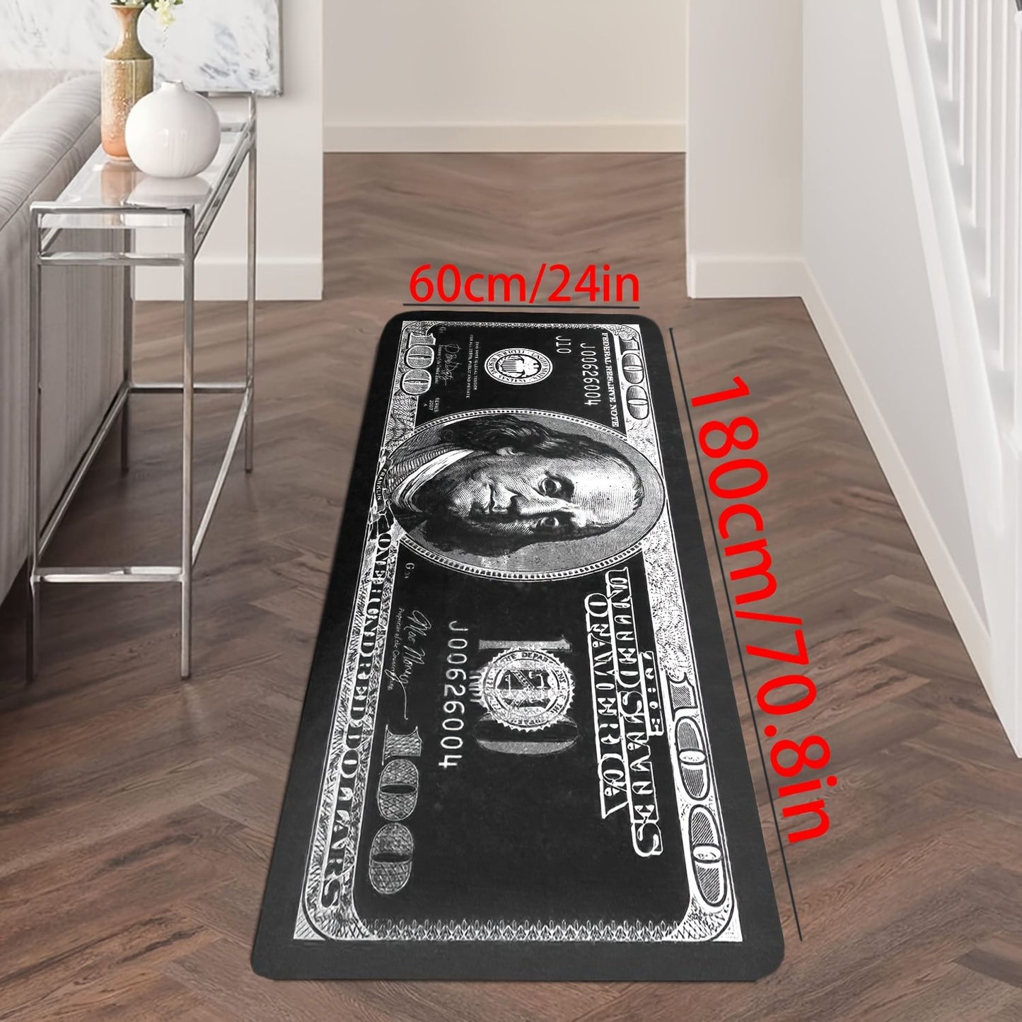 VIKAMA Black Us Dollar Long Strip Floor Mat, Soft And Comfortable, Bedside Rug, Bathroom Foot Mat, Home Decoration