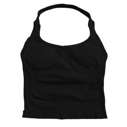 Gym Top Women Clothes Strappy Workout Tank Top Padded Sports Bra Backless Yoga Shirts Seamless Gym Crop Top Halter Fitness Vest