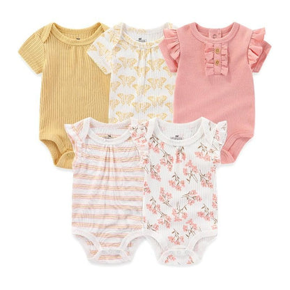 Kiddiezoom 5 Pcs/Lot Four Seasons Fashion Cartoon Short Sleeve Baby Boy Girl Bodysuits Soft 100%Cotton Newborn Onesies Clothes