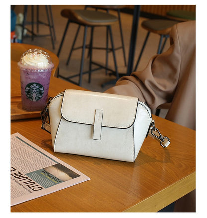 Oil Wax Cowhide Genuine Leather Crossbody Small Bag for Women Fashionable Versatile Shoulder Shell Handbag Lady Casual Phone Bag