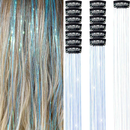 6 peças de extensões de cabelo brilhantes de 50 cm, extensões de cabelo sintéticas, presilhas de cabelo para trançar, chapéus femininos