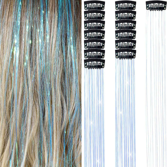 6Pcs 50cm Sparking Shiny Hair Tinsel Hair Extensions Tinsel Synthetic Hair Clip  Extensions Women for Braiding Headdress