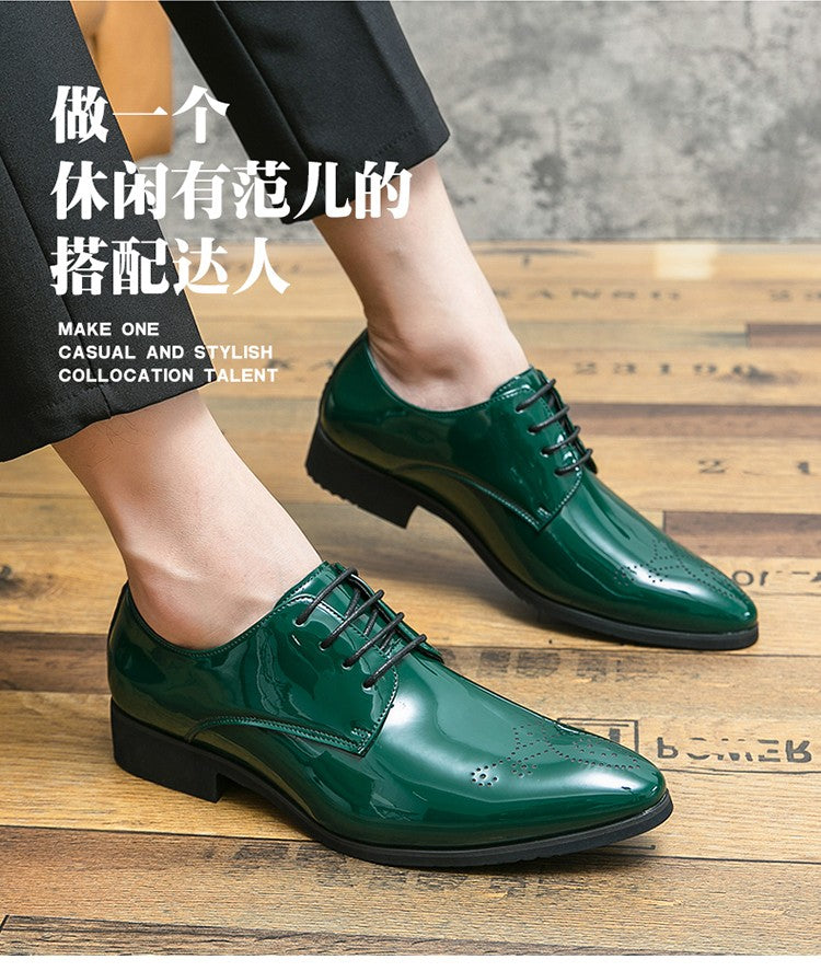High Quality Green Men Oxfords Shoes Pointed Formal Shoes Man Patent Leather Shoes Lace-Up Business Dress Shoes Men Big size 48