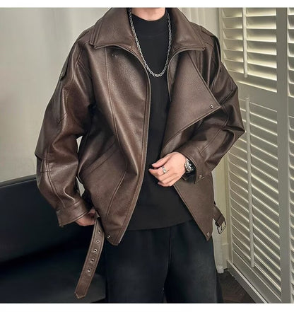 Spring and Autumn Retro PU Jacket Casual Zipper Locomotive Leather Clothes