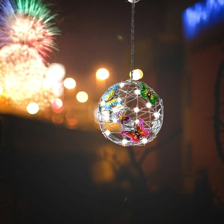 Outdoor Solar Lamp Garden Butterfly Light Home Decorative Nightlight Pendant Waterproof Butterfly Round Ball Light Alloy Ball