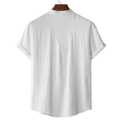 Men's Summer Cotton Linen T-shirt Beach Style Short SLeeve Henley Neck Vacation Hawaii Casual Lightweight Breathable Cozy Tops