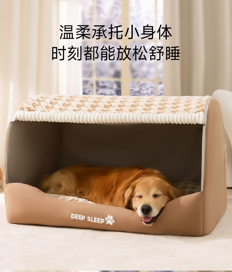 Dog Den Large-sized Dogs' Winter and Autumn Warmth Preservation Quilted Cat Den Drawer House Pet Bed Golden Retriever Washable