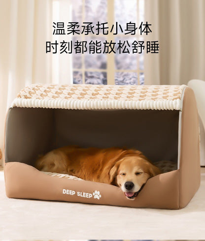 Dog Den Large-sized Dogs' Winter and Autumn Warmth Preservation Quilted Cat Den Drawer House Pet Bed Golden Retriever Washable