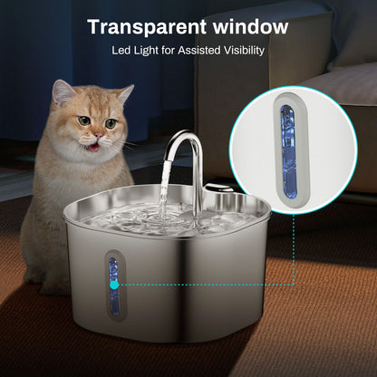 Bebedouro Automático para Gatos ZYFeeder 2.2L, Quadrado, Aço Inoxidável, para Animais de Estimação, com Janela? Não inclui plugue 5V 1A?