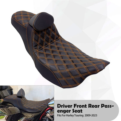 Assento 2 Lugares Moto Garupa Com Encosto Ajustável Almofada Para Harley Touring Electra Road Glide 09-23 Assento De Couro