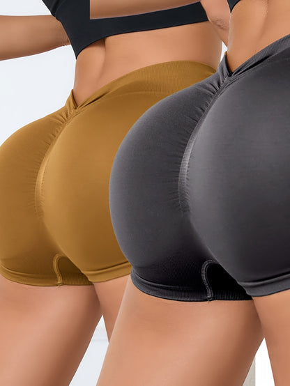 2Pcs Women High Waist Workout Fitness Yoga Shorts Gym Push Up Yoga Leggings Scrunch Butt Seamless Sports Shorts