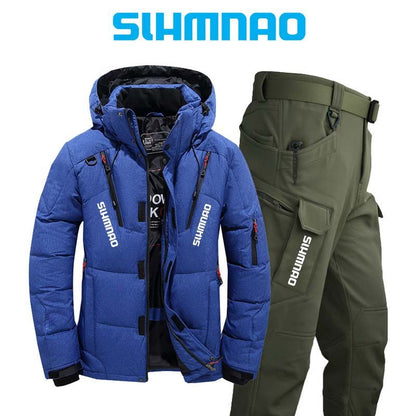 Conjunto de Caminhada de Inverno para Casal, Conjunto com Capuz à Prova de Vento e Impermeável, Conjunto de Pesca Quente com Pena de Ganso para Atividades ao Ar Livre, Jaqueta para Ciclismo e Acampamento