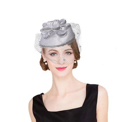 FS Red Wedding Fascinators Pillbox Hats para Mulheres com Véu de Flores Chapéu para Igreja Kentucky Derby Boné Cocktail Tea Party Chapéu de Cabeça