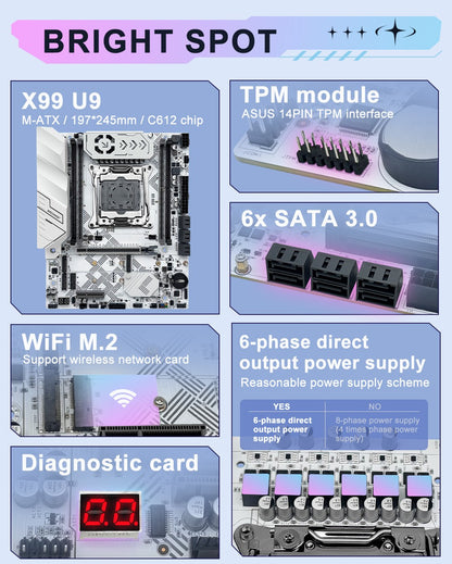Novo Kit Placa Mãe X99 U9 MACHINIST X99 Opcional Suporte CPU LGA2011-3 Xeon E5 2630 V4 TPM2.0 Memória DDR4 NVME M.2 usb3.0