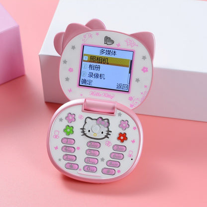 2024 Novo Telefone Dobrável Kawaii Sanrio Hello Kitty Desenho Animado Fofo Infantil Branco Rosa Mini Telefone Presentes de Aniversário Para Crianças Brinquedos Para Meninas