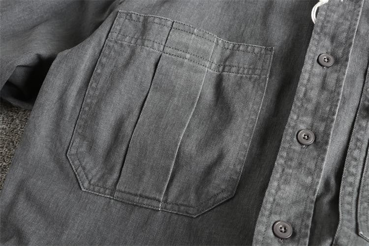 Autumn New Japanese Retro Woven Twill Cargo Shirt Men's Amekaji 100% Cotton Washed Long Sleeve Double Pocket Casual Thin Coat