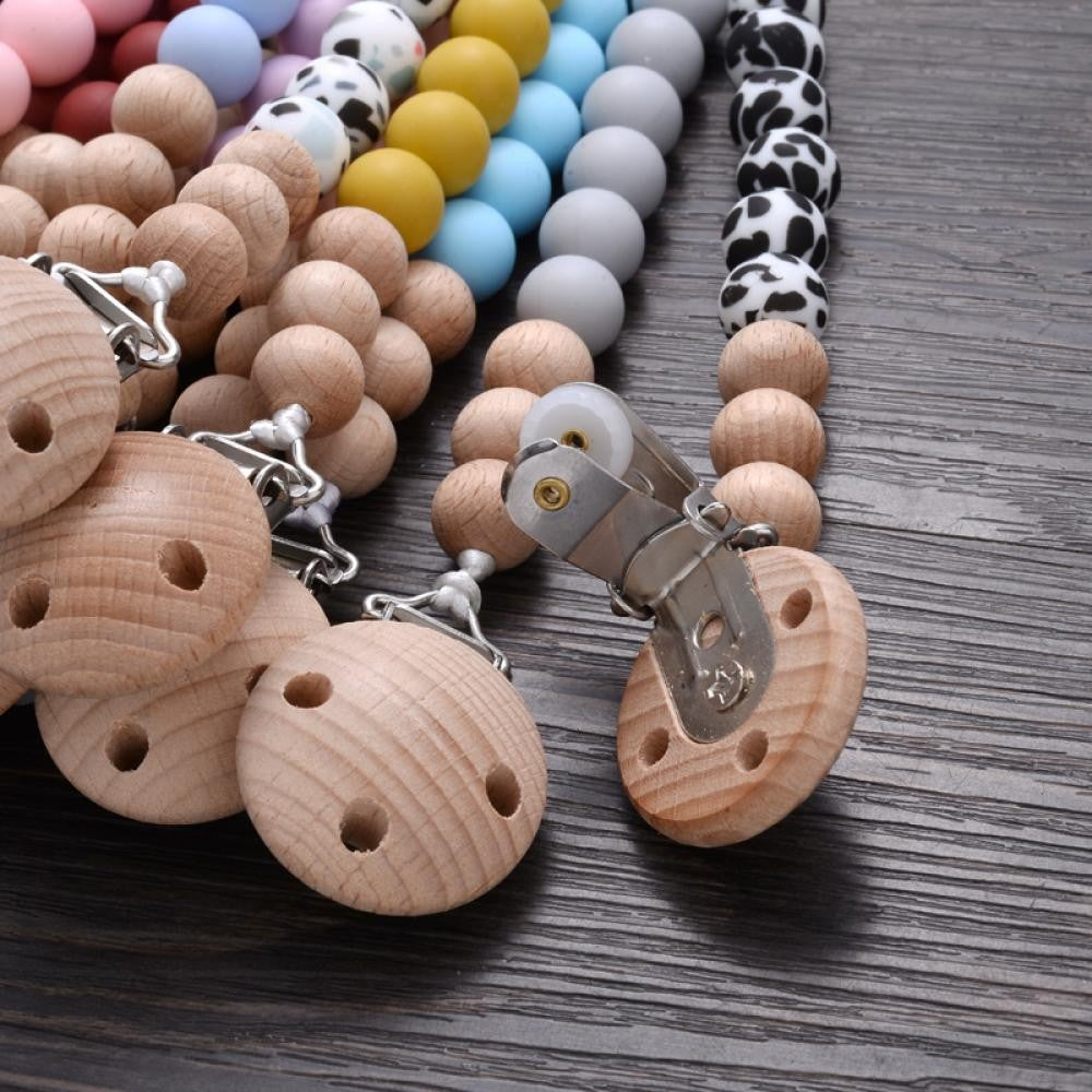 Baby Beech Pacifier Clip Round Colorful Silicone Teething Beads Food Grade Dummy Holder Soothe Chain Anti-drop Baby Nipple Chain