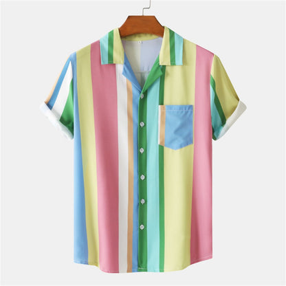 Summer Men Stripe Casual Shirts Hawaiian Beachwear Streetwear Fashion 3d Print Short Sleeve Holiday Imported Clothing Floral