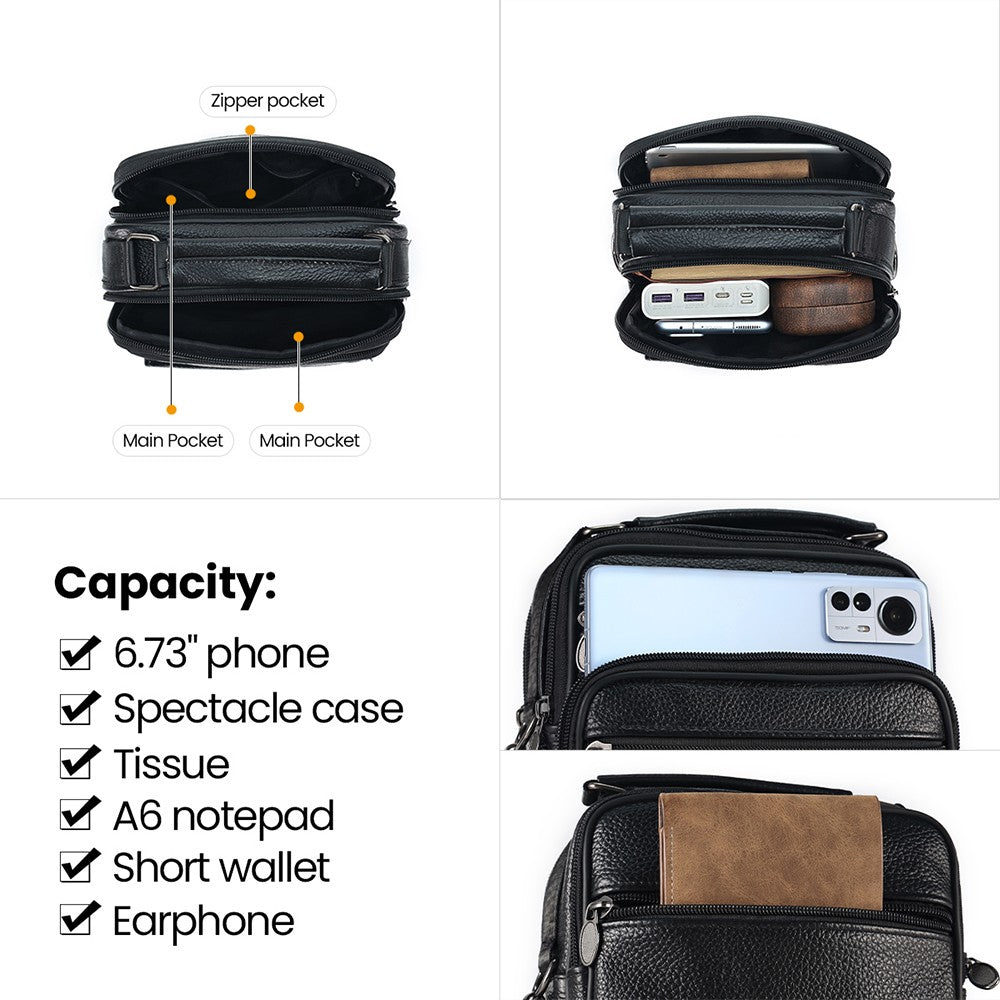 JOYIR Men Genuine Leather Crossbody Bags Messenger Bag for Male Trendy Shoulder Bags Casual Travel Sling Bag Handbags