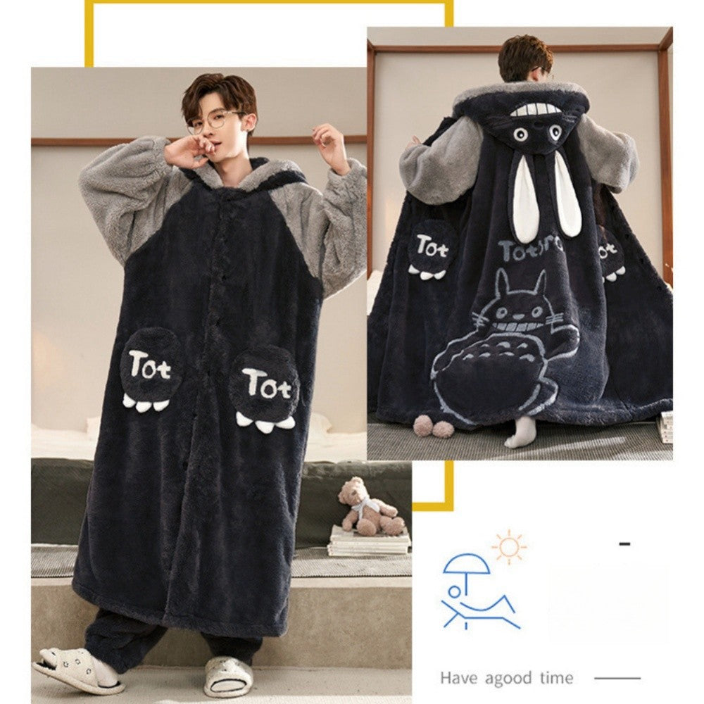 Gengar Pajamas Suit Anime Pokemon Winter Coral Fleece Nightgown Large Size of Thickened Warm Cartoon Men Hooded Home Suit Set