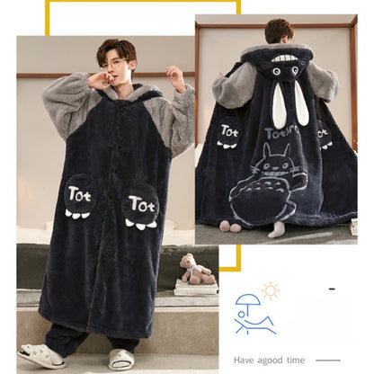 Gengar Pajamas Suit Anime Pokemon Winter Coral Fleece Nightgown Large Size of Thickened Warm Cartoon Men Hooded Home Suit Set