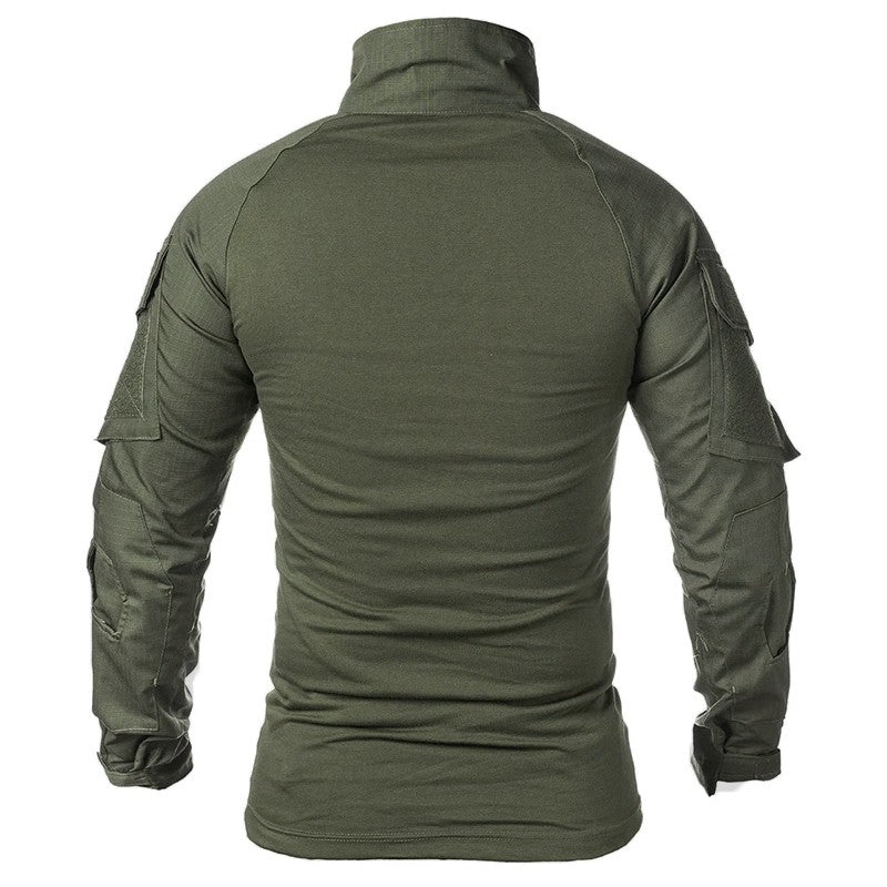Men's Outdoor Long Sleeve Combat Shirt Cargo 1/4 Zipper Ripstop Cotton Tactical Shirts US Army Camoufalge Airsoft Clothing