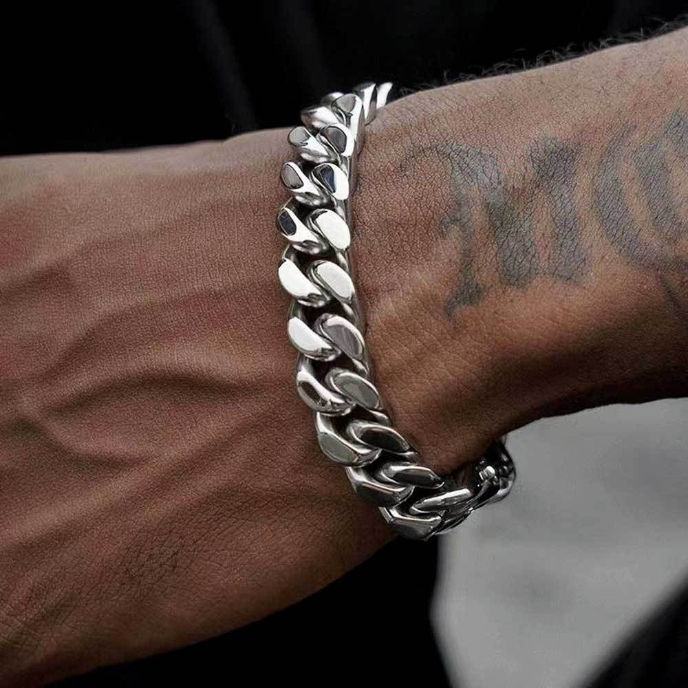 Pulseira Acessório Masculina de Aço Inoxidável 316 Banhada a Ouro 18k, Corrente Cubana Criptografada de 8, 10, 12mm, Estilo Miami Rap Hip Hop