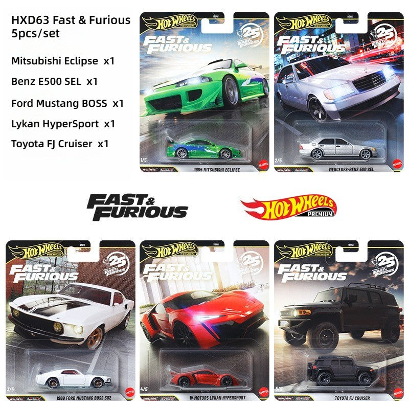 Hot Wheels Premium HNW46 Velozes e Furiosos, Mitsubishi Eclipse Benz 500 Lykan FJ Cruiser, Brinquedos de Colecionador em Diecast 1:43 para Crianças