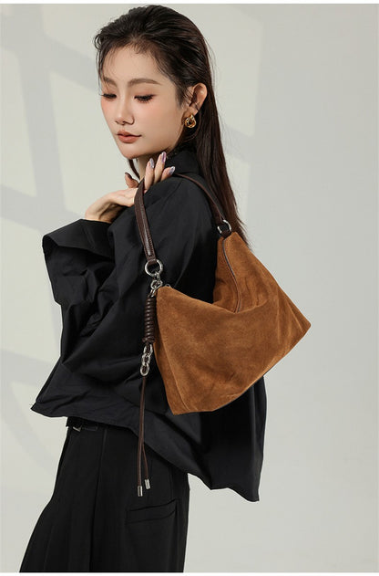 Hifashion Vintage Suede Genuine Leather Underarm Shoulder Bags For Women 2025 Luxury Designer Hobo Tote Office Ladies Handbags