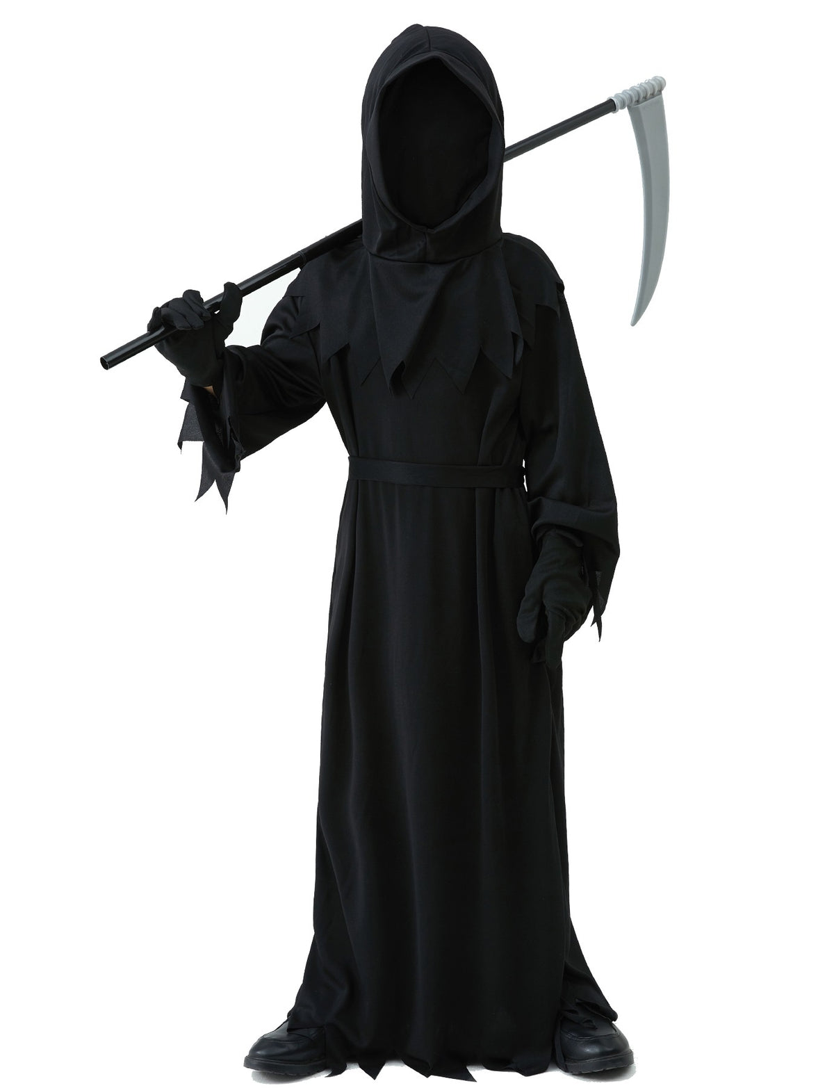 Halloween Grim Reaper Horror Costume Black Hooded Spooky Ghost Robe Dress Up Costume Adult Cosplay Mask Scythe Prop Party
