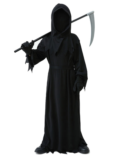 Halloween Grim Reaper Horror Costume Black Hooded Spooky Ghost Robe Dress Up Costume Adult Cosplay Mask Scythe Prop Party