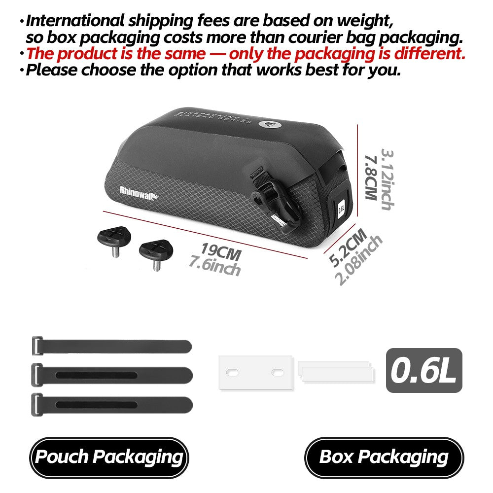 Rhinowalk Bicycle Top Tube Bag Waterproof Bike Front Frame Storage Bag Screw & Strap fixed Cycling Travel For MTB Road Gravel