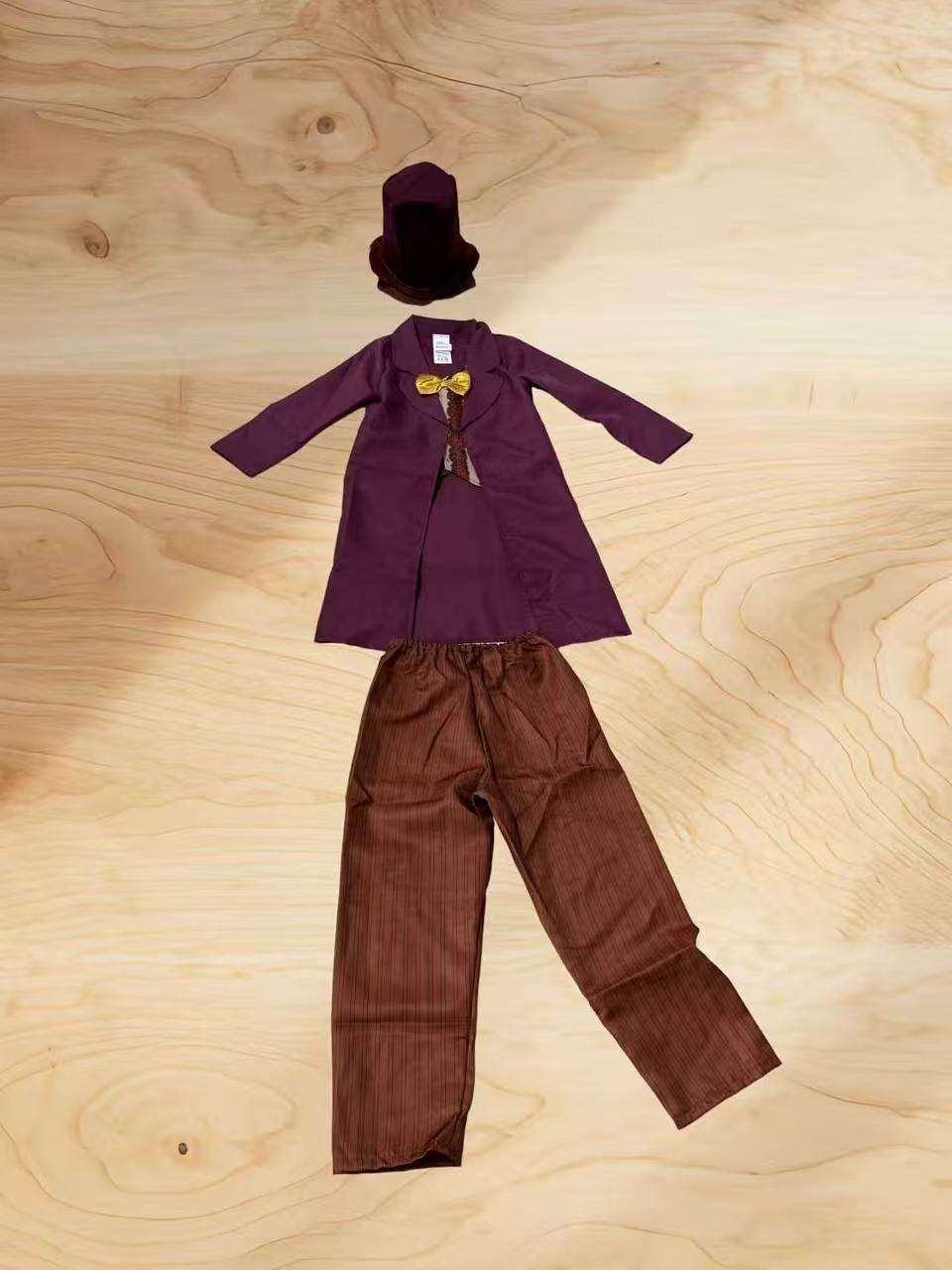 Kids Vintage Top Hat Long Formal Suit, Burgundy British Style Waistcoat Bow Tie Full Outfit For Halloween Fairy Tale Party Perfo