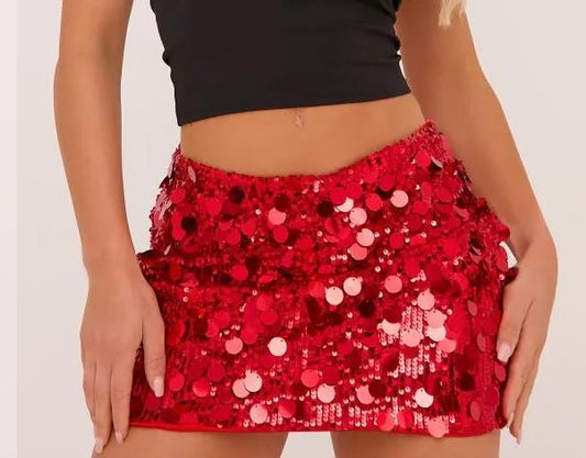 Women's Sparkly Sequin Mini Skirt Mid Rise Slim Fit Bodycon Short Skirt for Party, Work