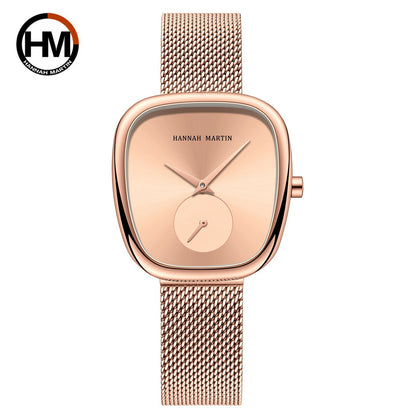 HANNAH MARTIN Brand Original Luxury Women Watch Rose Gold Fashion Stainless Steel Quartz Movement Waterproof Women Dress Watches