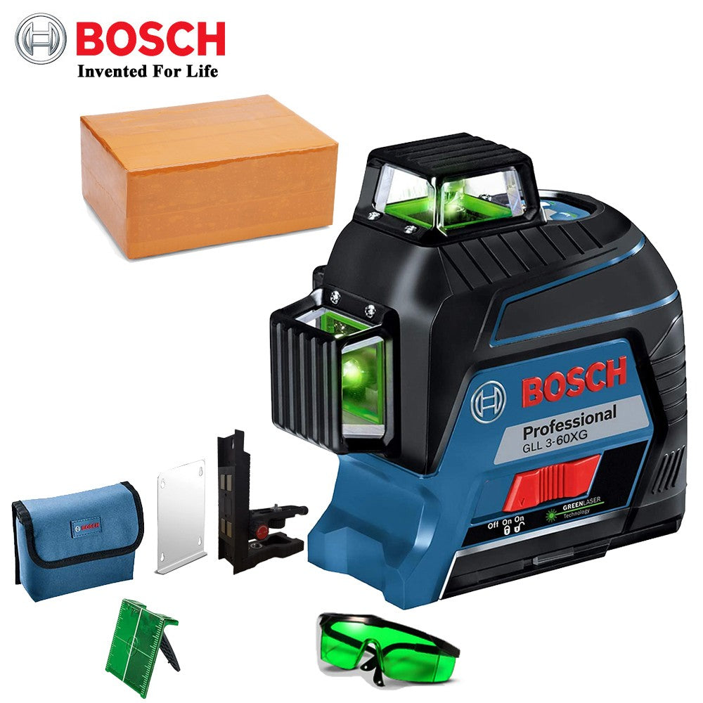 Nível a Laser Verde Bosch 12 Linhas 360 Nível a Laser GLL3-60XG Projeção de Linha de Marcação para Decoração Residencial Nível a Laser para Exterior