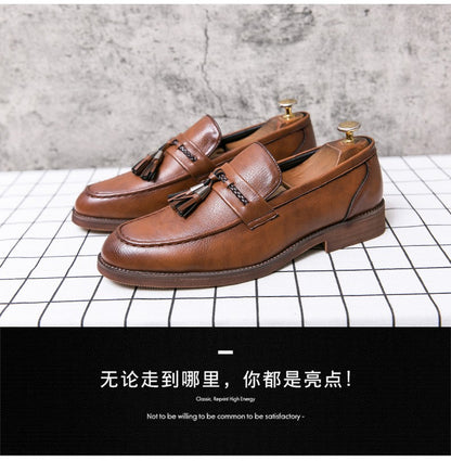 Formal Leather Shoes For Men Classic Men's Dress Shoes Tassel Social Leather Brouge Shoes Men Casual Business Leather Loafer Man