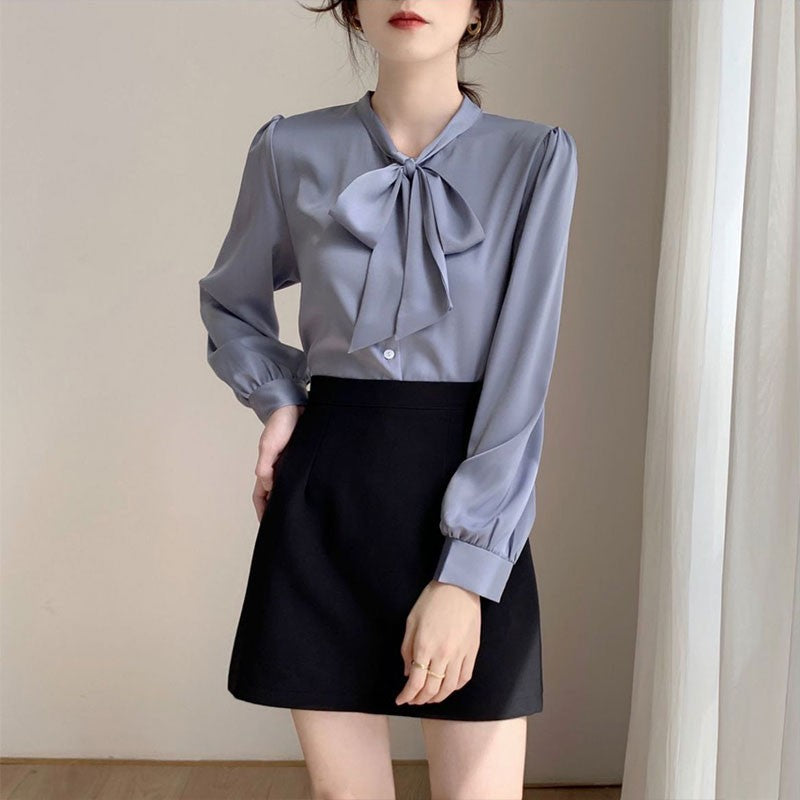 Bow Tie Chiffon Shirts Casual Long Sleeve White Blouse Women's Elegant Business Loose Blouses Ladies Spring and Autumn Chic Tops