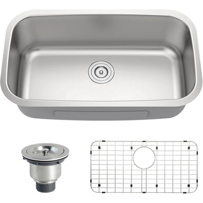 Pia de Cozinha de Embutir Aço Inoxidável 18 Gauge Cuba Única Espaçosa Formato Curvo Canto Arredondado Pias Profundas com Cesto S