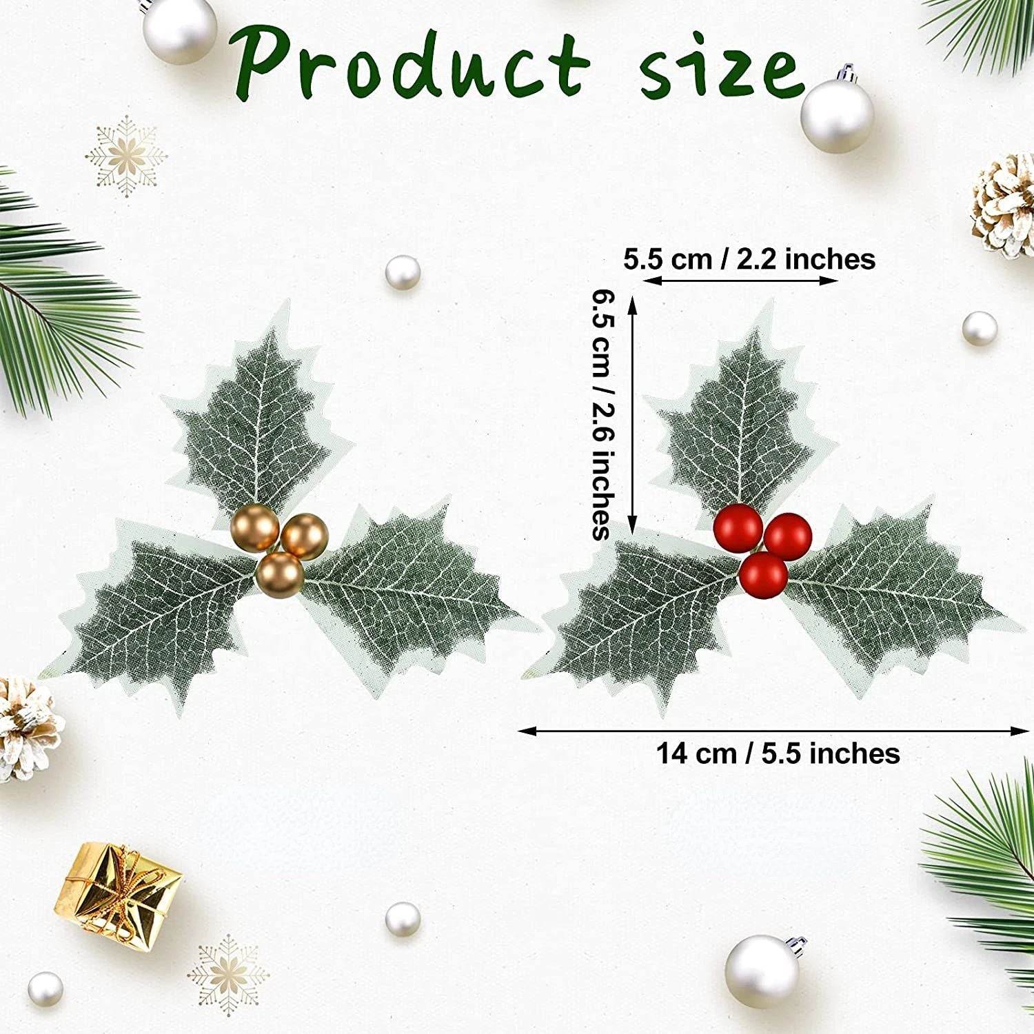 10-100pcs Artificial Holly Berries with Leaves for Christmas Wreath Flower Arrangement Gift Scrapbooking Decor Fake 5/6cm