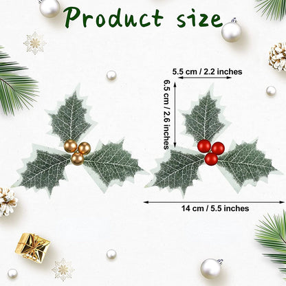 10-100pcs Artificial Holly Berries with Leaves for Christmas Wreath Flower Arrangement Gift Scrapbooking Decor Fake 5/6cm