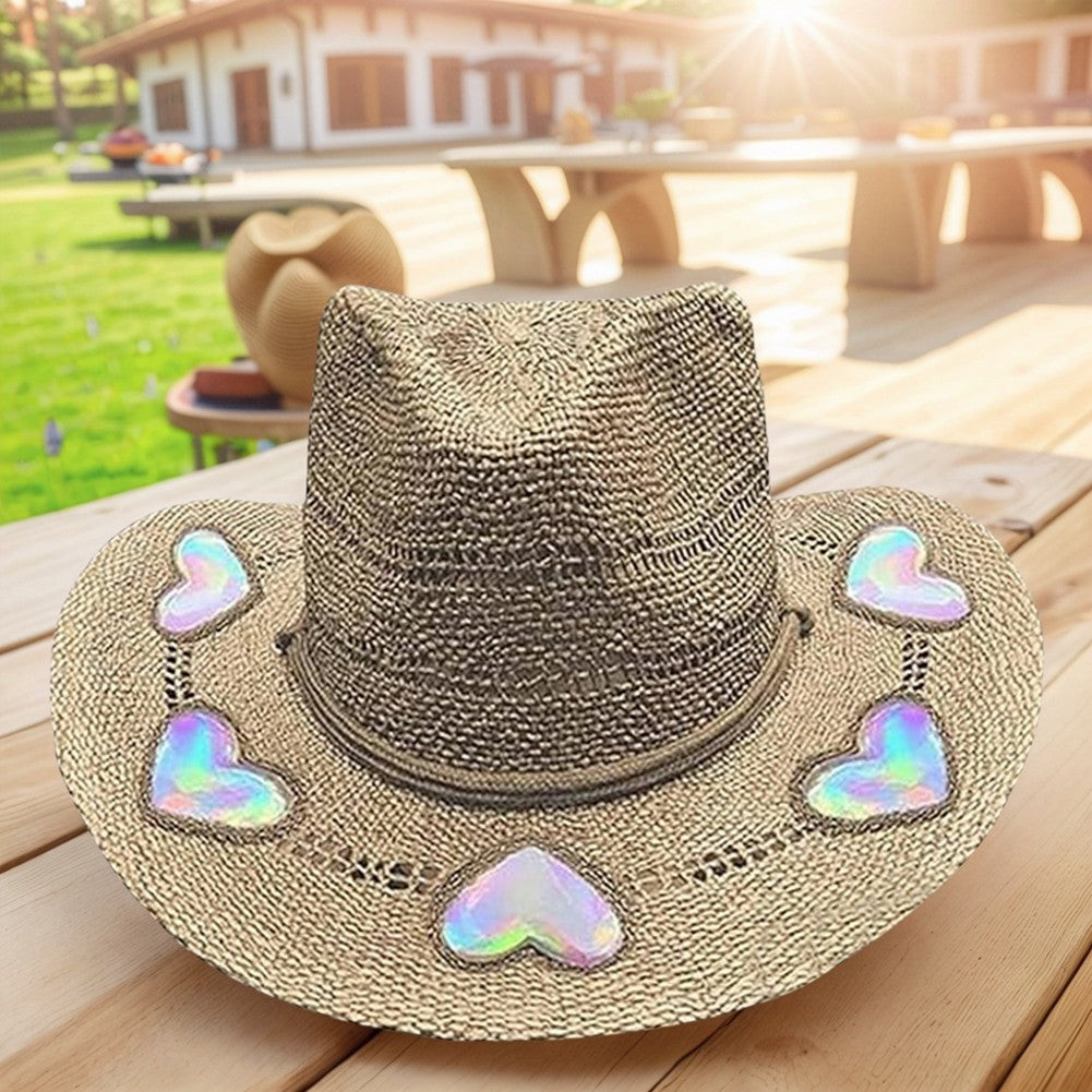 Straw Cowgirl Hat for Women Girls Shapeable Cowgirl Hat Vintage Summer Woven Sun Hat for Music Festival Party Beach