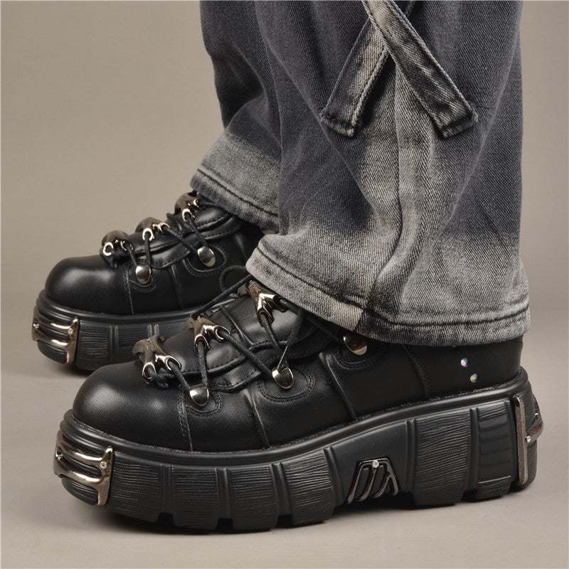 Casual Female Runway Shoes Platform Metal Toe Chunky Sneakers Women Gothic Punk Style Sneakers Rock Design Black Walking Shoes