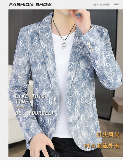 New Floral Pattern Autumn Winter Men's Suit Slim Fit Youth Formal Single Blazer Jacket