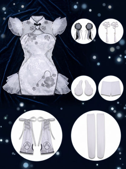 Naraka Bladepoint Yin Ziping Cosplay Costume Jade Ice Heart White Cheongsam Dress Cute Lolita Game Outfit Halloween Carnival