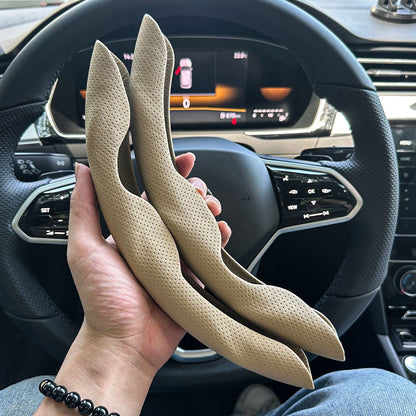 Capa de Volante Redondo em forma de D Universal para Carro Furo de ventilação Couro Absorve suor Antiderrapante Acessórios de Decoração 15 polegadas