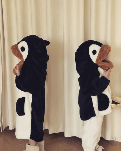 2025 Winter Infants Toddlers Pajamas Set Penguin Style Children's Warm Thicken Flannel Sleepwear Soft Loose 2 Pcs Suit Plush Pjs