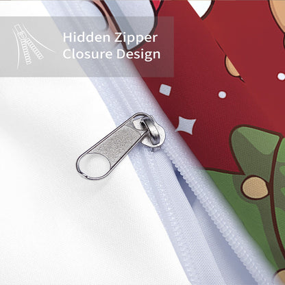 3pcs Santa Claus Christmas Tree Print Coreless Duvet Set Bedroom Dormitory Bedding Decoration Comfortable Machine Washable